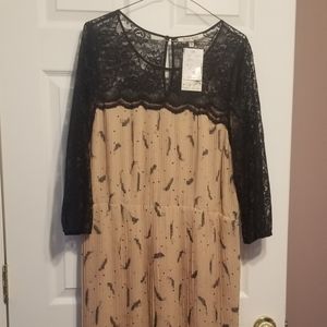 NWT Black Rainn Pleated Feather Dress